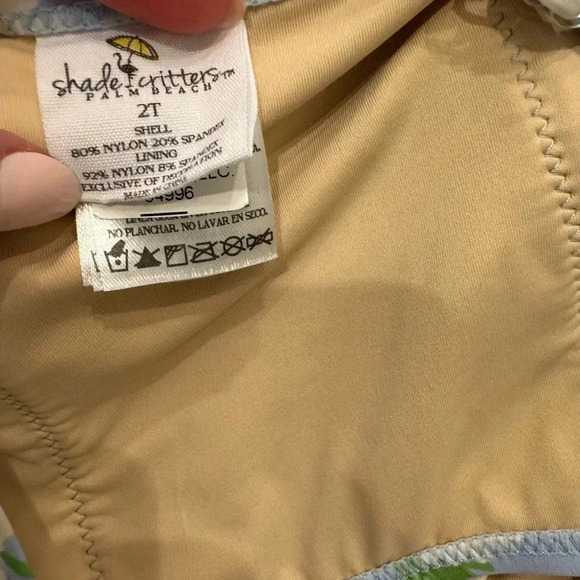 Shade Critters Floral Blue and Yellow One Piece Swimsuit Ruffle Sleeve - Picture 3 of 6